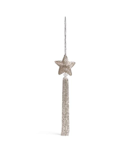 Harrods White Beaded Tassel Star Tree Decoration