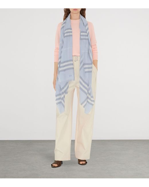 Burberry Blue Wool Wide Check Scarf