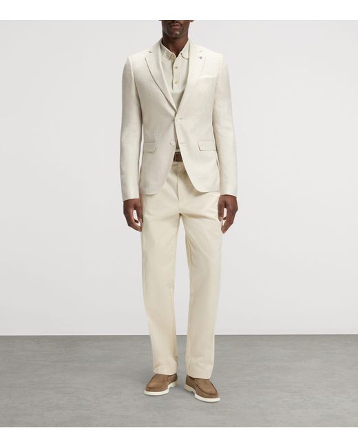 Boss White Wool-Silk-Linen Check Blazer for men