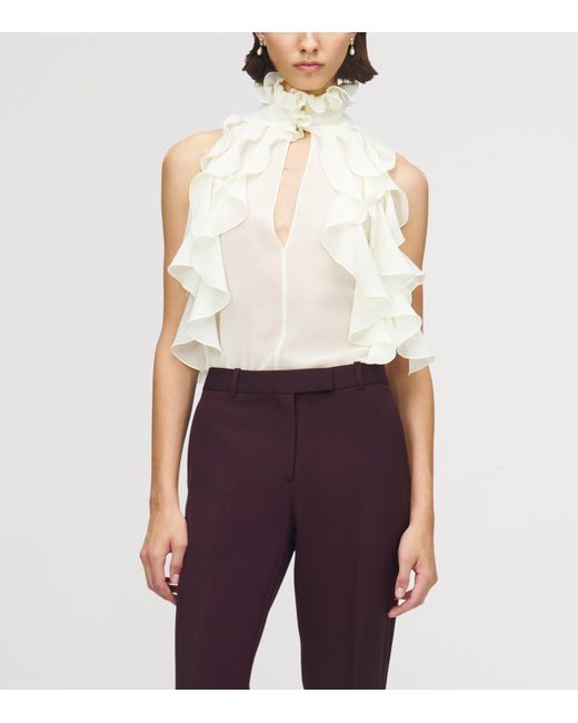 McQueen White Silk Ruffle Blouse