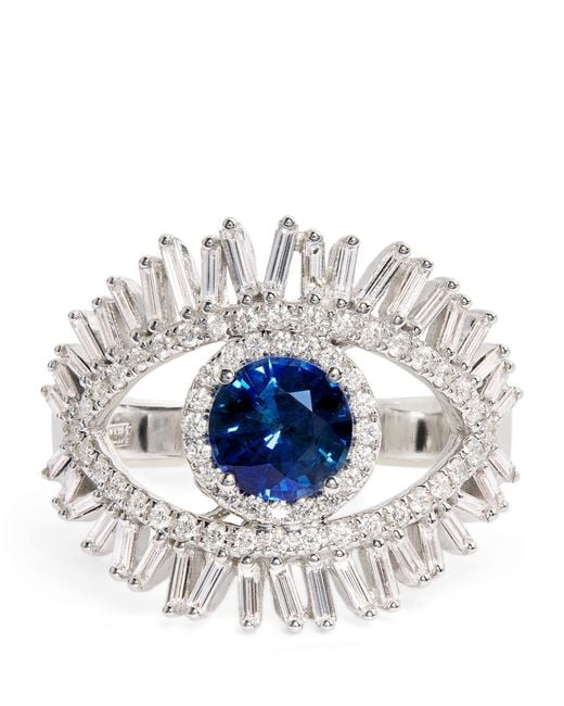Suzanne Kalan White Diamond And Sapphire Milli Evil Eye Ring