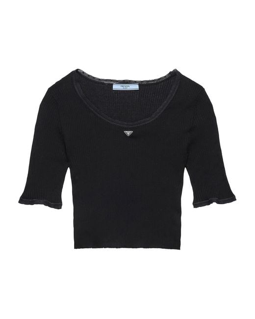 Prada Black Cotton Short-Sleeve Crop Top