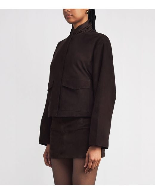 St. Agni Black Suede Utility Cocoon Bomber Jacket