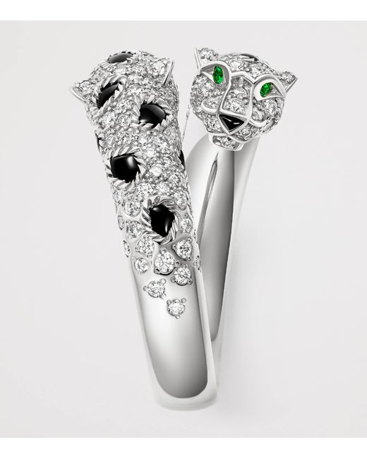 Cartier Metallic Diamond, Emerald And Onyx Panthère De Ring