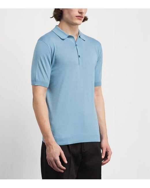 John Smedley Blue Sea Island Cotton Adrian Polo Shirt for men