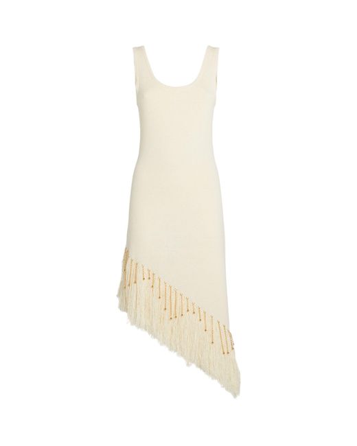 Rabanne White Linen Asymmetric Fringe Dress