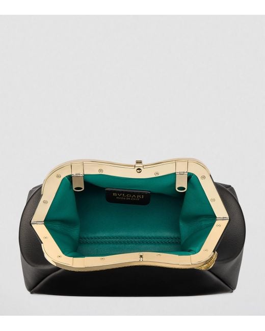 BVLGARI Black Small Leather Serpentine Clutch Bag