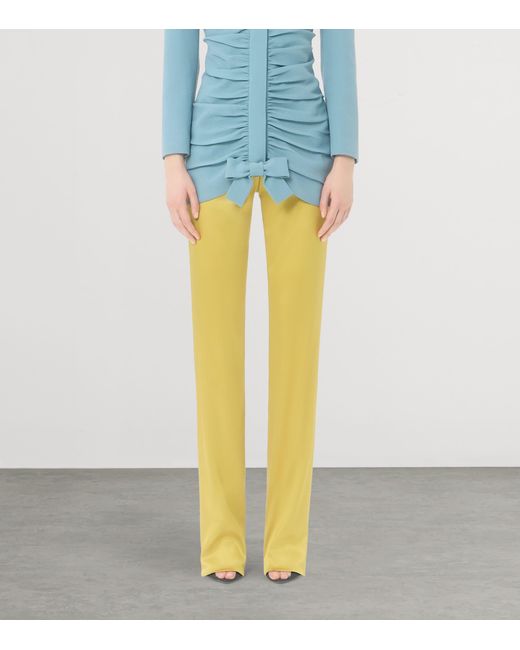 Valentino Yellow Silk-Blend Straight Trousers
