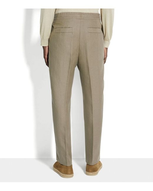 Zegna Gray Linen Elasticated Trousers for men