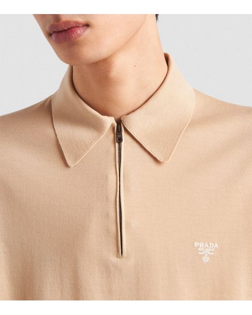 Prada Natural Wool Logo Polo Shirt for men