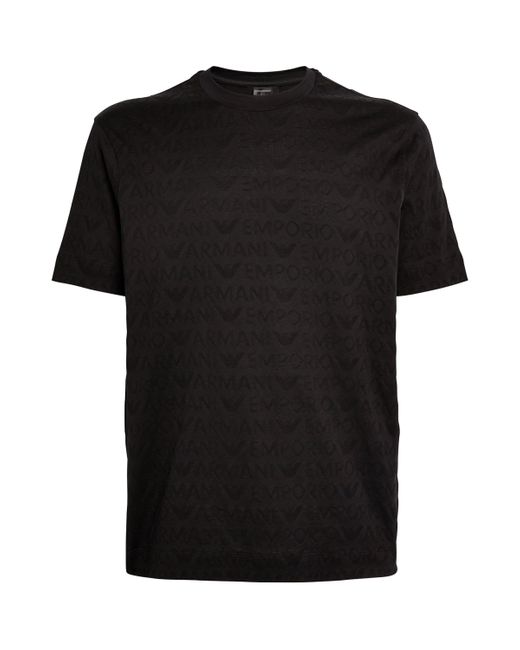 Emporio Armani Black Cotton Logo Jacquard T-Shirt for men