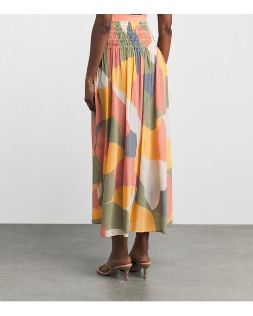 Eres Orange Silk Printed Highlight Maxi Skirt