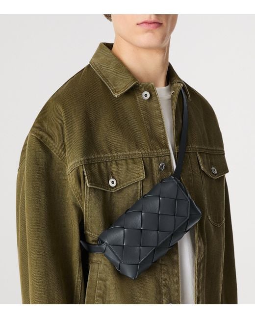 Bottega Veneta Black Leather Intreccio Diago Belt Bag for men