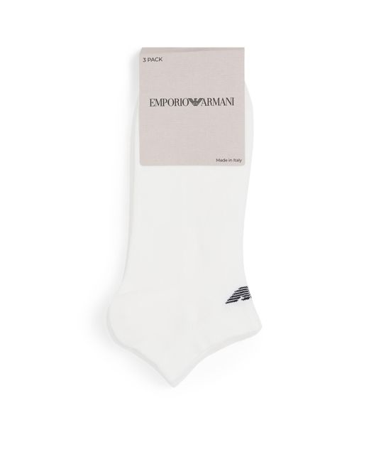 Emporio Armani White Cotton-Blend Logo Trainer Socks for men