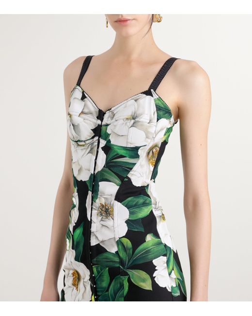 Dolce & Gabbana Women's Green Silk-Blend Floral Midi Dress Dolce & Gabbana Women's Green Silk-Blend Floral Midi Dress
