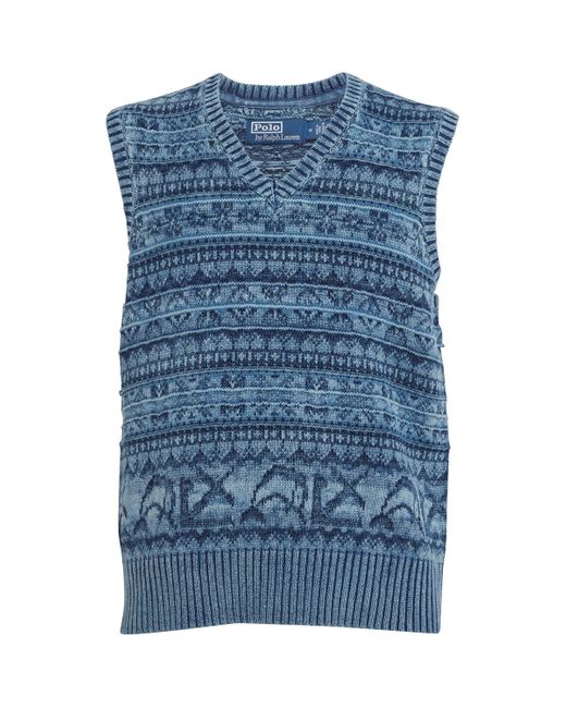 Polo Ralph Lauren Blue Cotton Fair Isle Sweater Vest for men