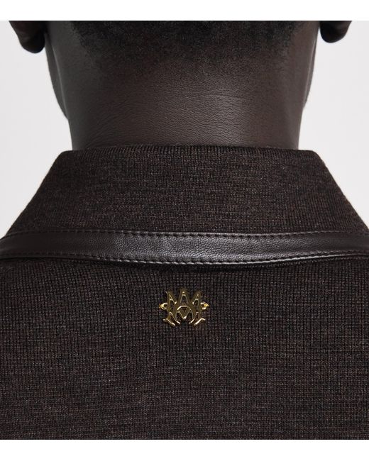 Amiri Black Wool Leather-Trim Zip Polo Shirt for men
