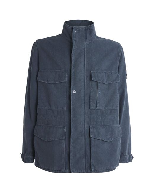 Stone Island Blue Linen-Blend Ghost Field Jacket for men
