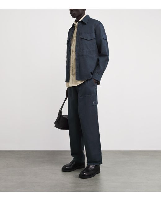 Stone Island Blue Cotton-Linen Ghost Fatigue Trousers for men