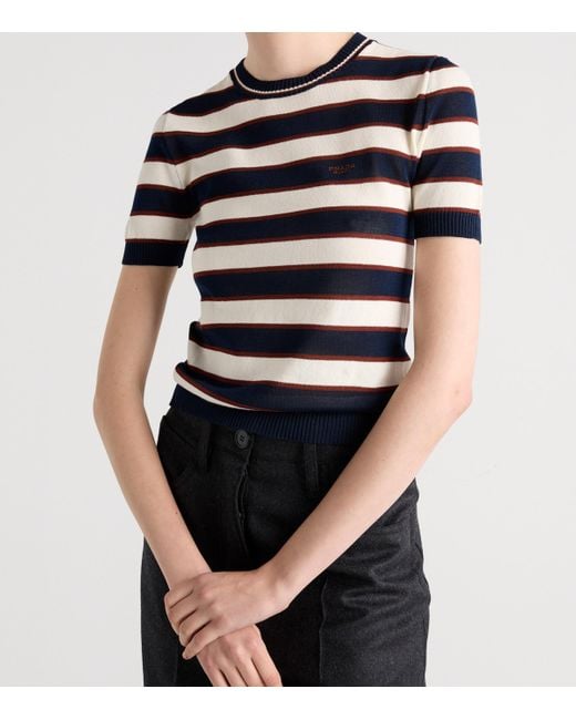Prada Blue Cotton Stripe Sweater Top