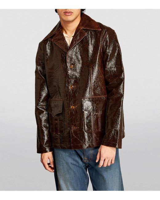 Séfr Brown Patent Oversized-collar Jacket for men