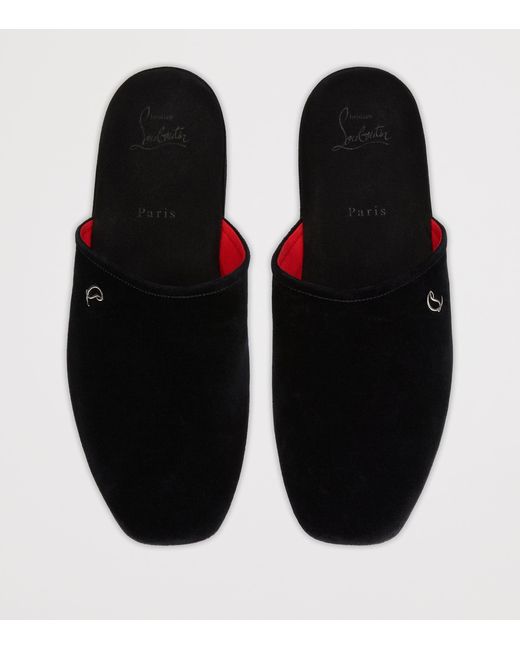 Christian Louboutin Black Tonton Dede Velvet-Suede Slippers for men