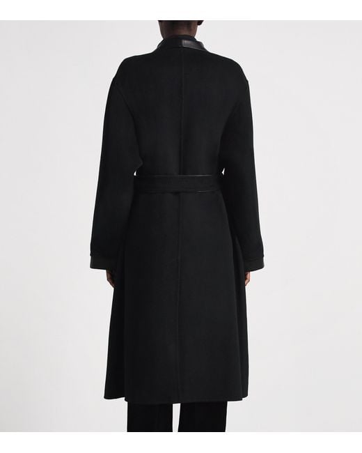 Lafayette 148 New York Black Cashmere Leather-Trim Wrap Coat