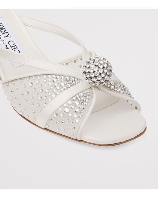 Jimmy Choo White Siva 50 Embellished Heeled Mules