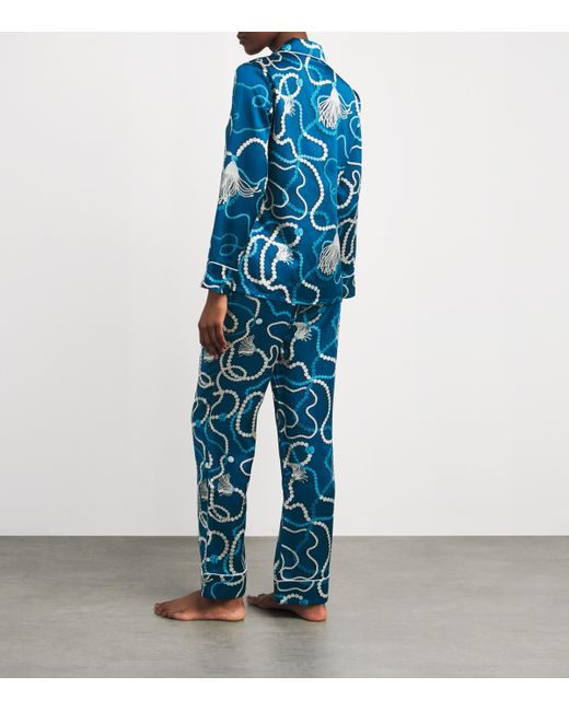 Olivia Von Halle Blue Silk Floral Lila Periwinkle Pyjama Set