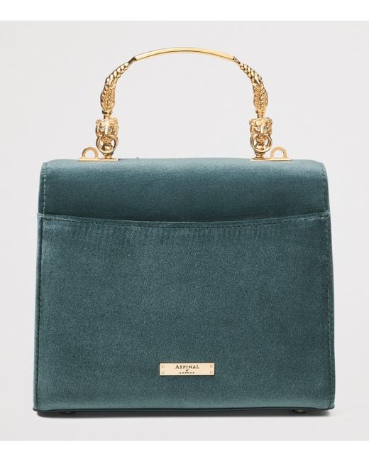 Aspinal Blue Midi Velvet Floral Embroidered Mayfair Bag