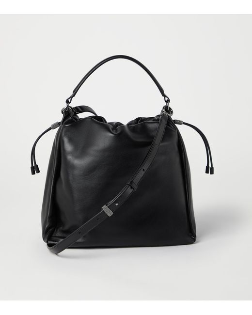 Brunello Cucinelli Black Medium Leather Mellow Bucket Bag