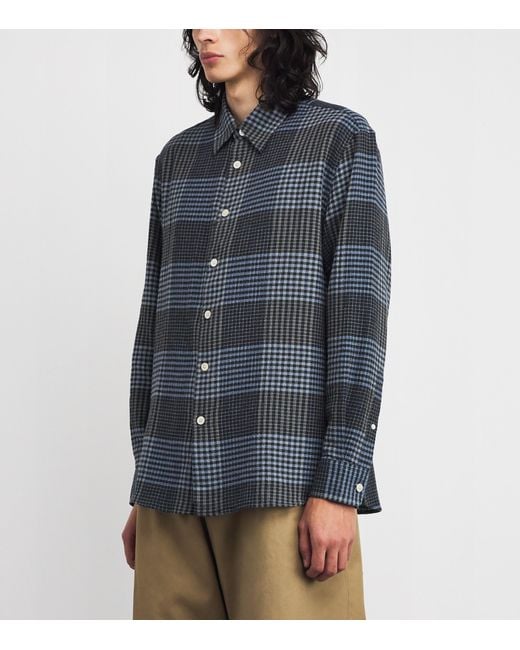 sunflower Blue Cotton-Cashmere-Blend Check Shirt for men