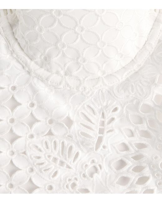 Zimmermann White Embroidered Indra Strapless Swimsuit