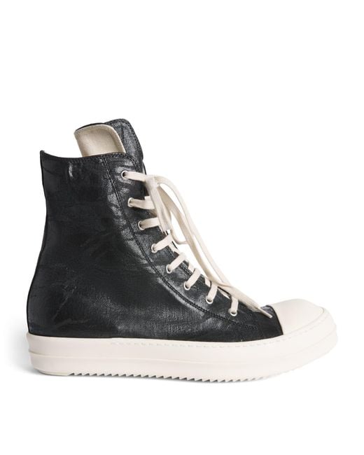 Rick Owens Black Coated Canvas High-Top Sneakers for men