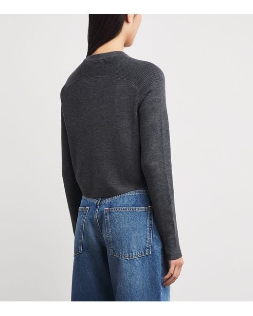 Maje Black Wool Rib-Knit Cardigan