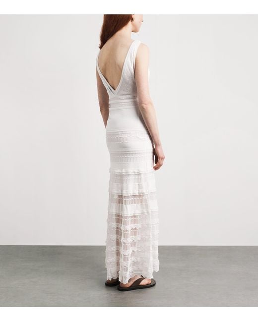 Sandro White Pointelle Knitted Maxi Dress