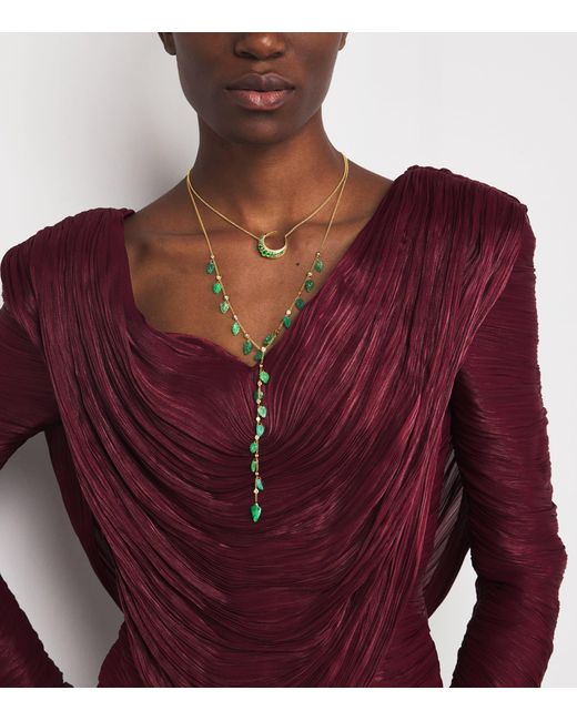 Jacquie Aiche Metallic Small, Diamond And Emerald Crescent Moon Necklace