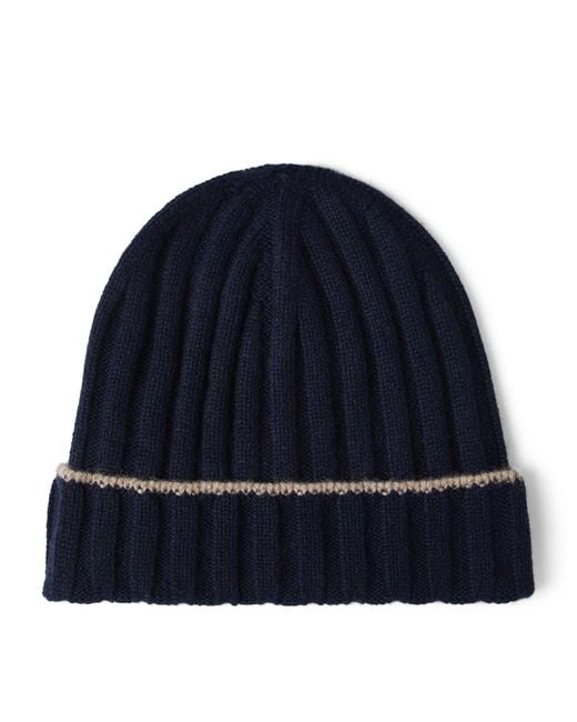 Brunello Cucinelli Blue Cashmere Ribbed Beanie for men