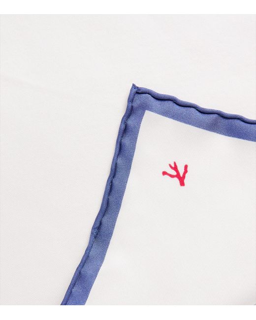 Isaia White Silk Logo Pocket Square for men