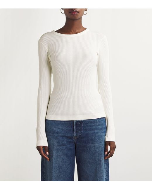 Citizens of Humanity White Ribbed Bina Crewneck Top