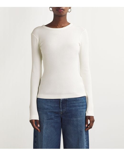 Citizens of Humanity White Ribbed Bina Crewneck Top