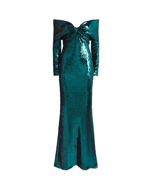 Zuhair Murad Green Sequinned Off-The-Shoulder Gown