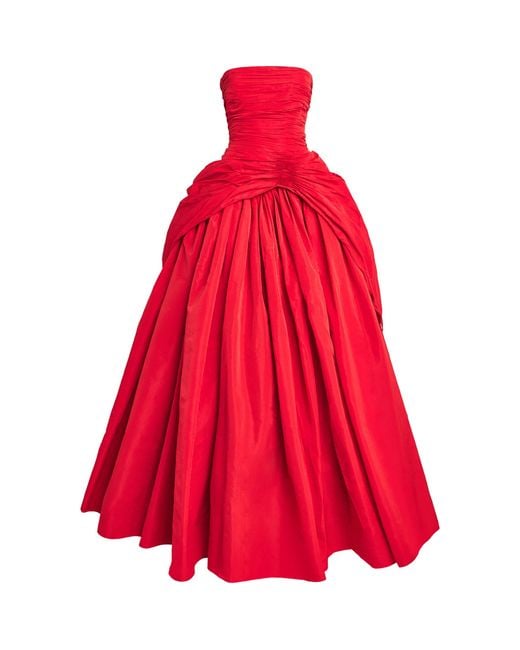 Marmar Halim Red Ruched Strapless Gown