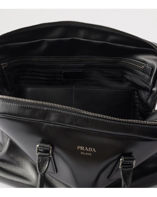 Prada Black Leather Logo Briefcase for men