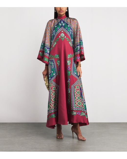 LaDoubleJ Red Silk Geometric Print Magnifico Maxi Dress
