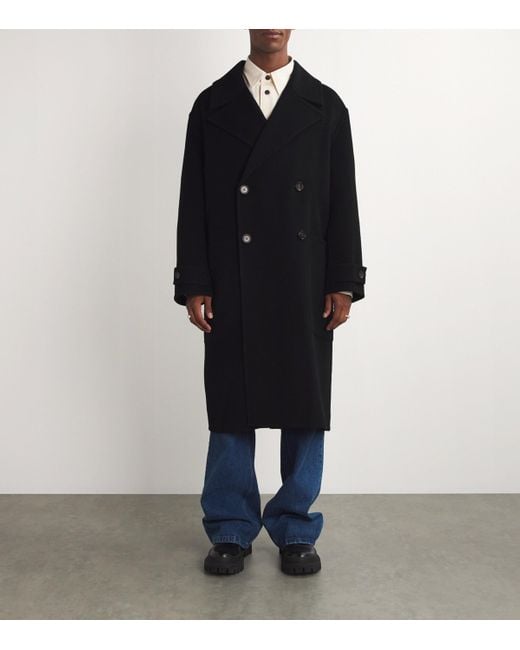 Rohe Black Wool Double-Breasted Coat for men