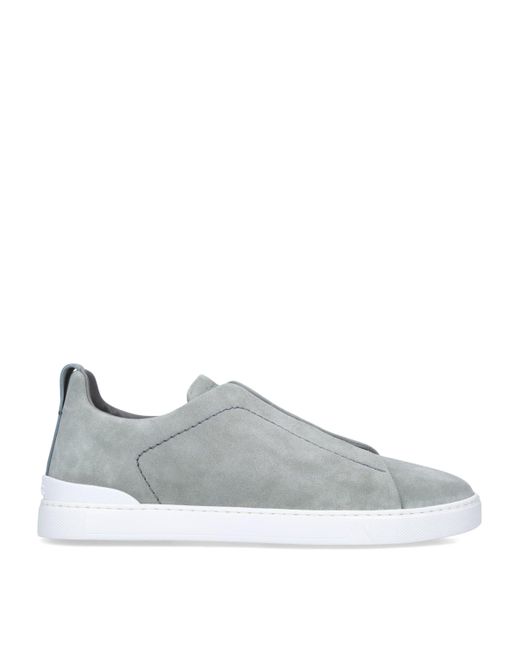 Zegna Gray Suede Triple Stitch Sneakers for men