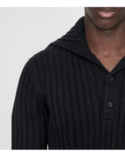 AllSaints Black Merino Wool Funnel Neck Liev Sweater for men