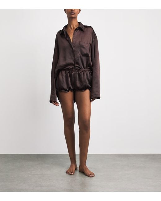 Skims Brown Satin Bloomer Shorts