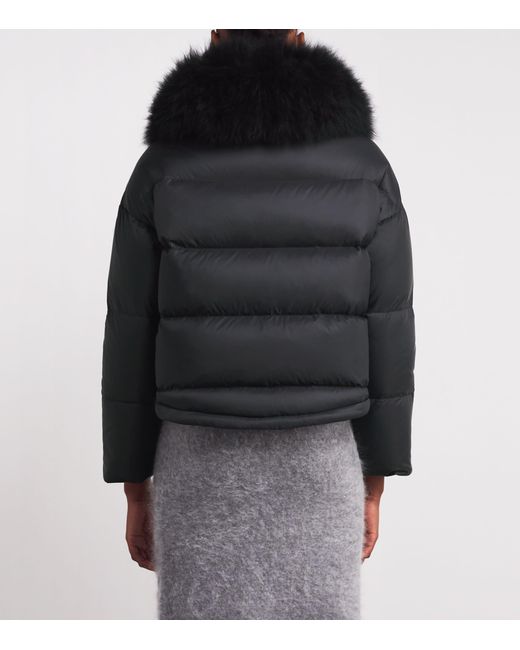 Yves Salomon Black Waterproof Fur-Trim Down Jacket